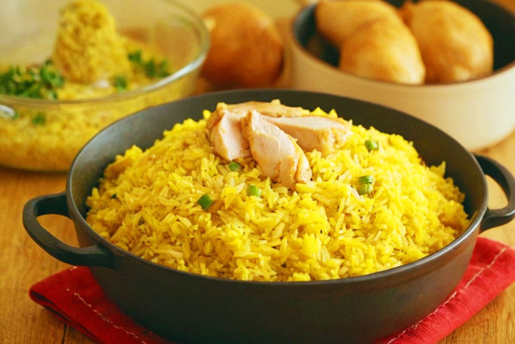 Serving Chicken and Yellow Rice