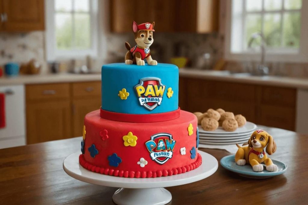 A delightful Paw Patrol-themed cake featuring colorful characters and vibrant decorations.