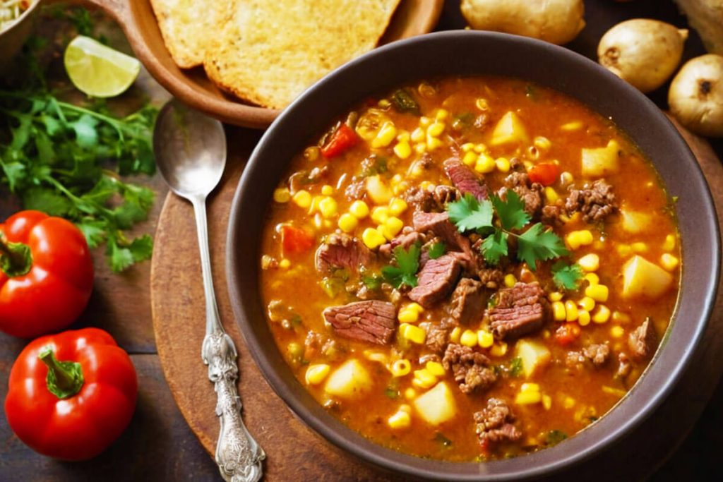 A collage of step-by-step cooking instructions for making cowboy soup, showcasing various stages of preparation in a visually appealing layout.