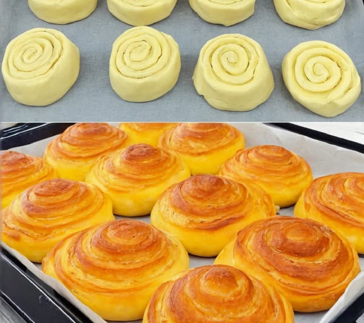 Freshly baked cinnamon rolls with rich cinnamon filling on a cooling rack