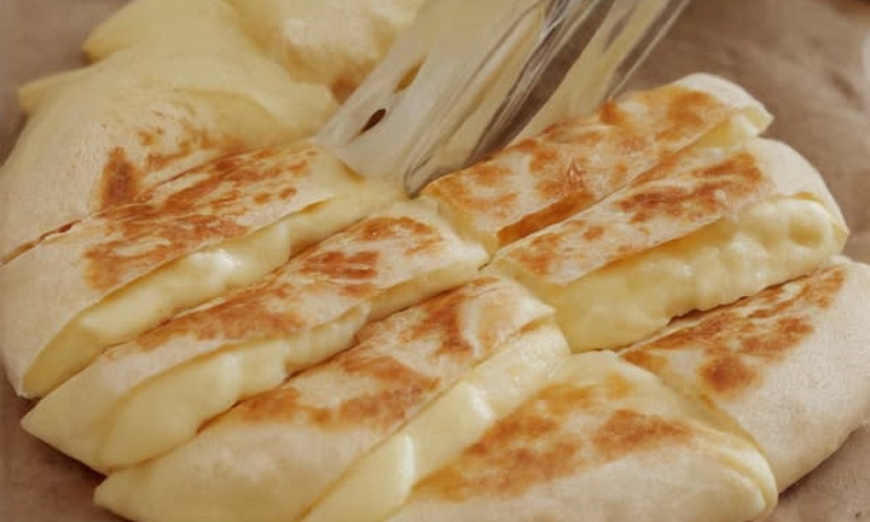 Golden Cheese Potato Bread cooked in a frying pan