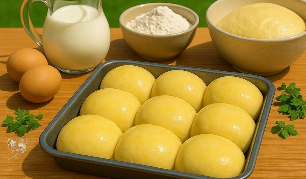 Freshly baked milk brioche on a kitchen counter
