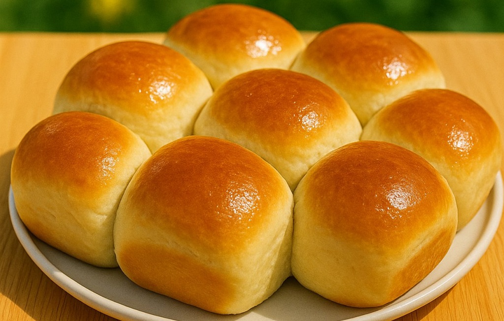 Freshly baked Texas Roadhouse’s rolls brushed with melted butter on a baking tray