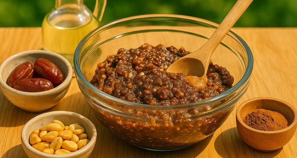 Healthy energy bits made with dates and peanuts