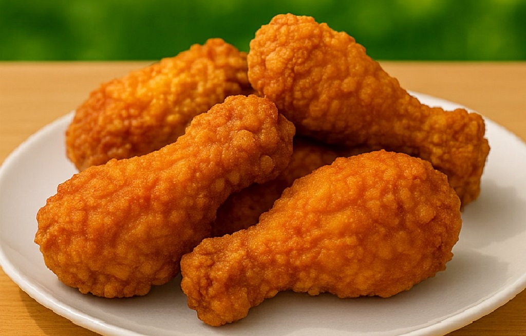 Crispy golden KFC-style fried chicken on a wire rack