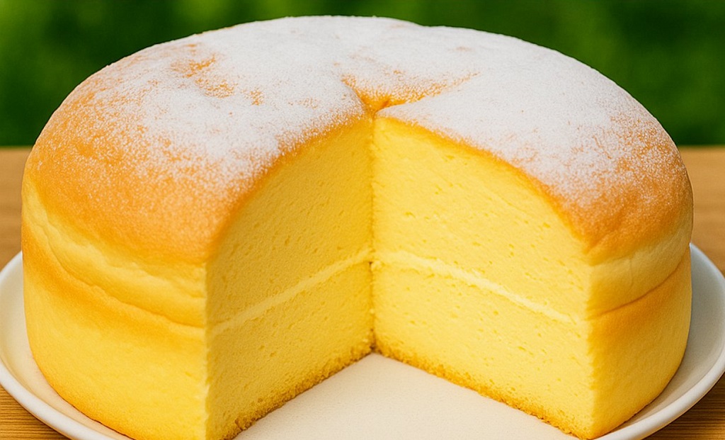 Japanese cheese cake with golden top and soft texture