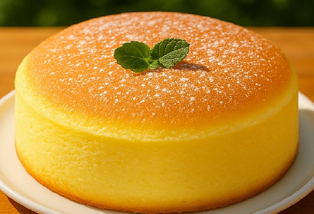 Japanese cheese cake with golden top and soft texture