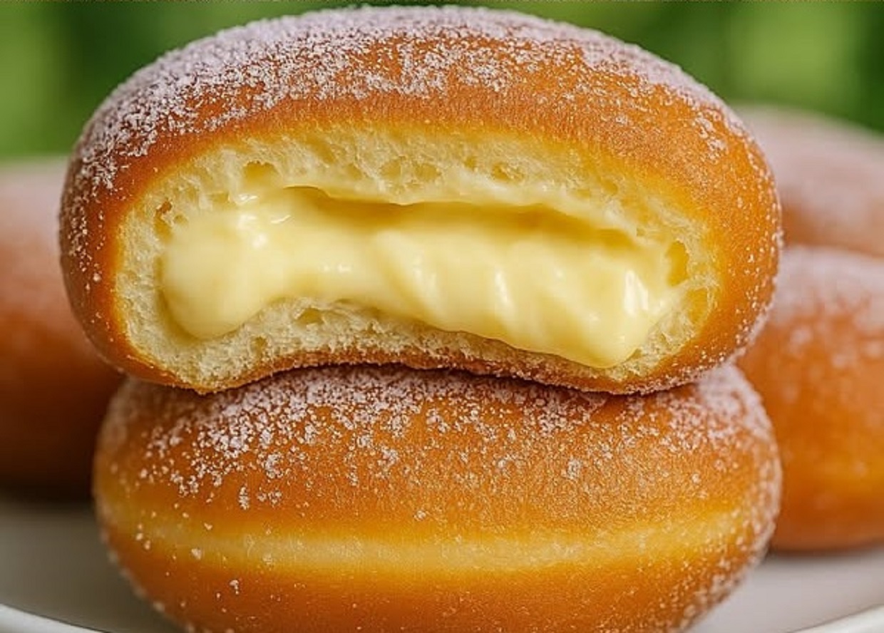 Fluffy Bombolini Italian donuts filled with jam and dusted with sugar