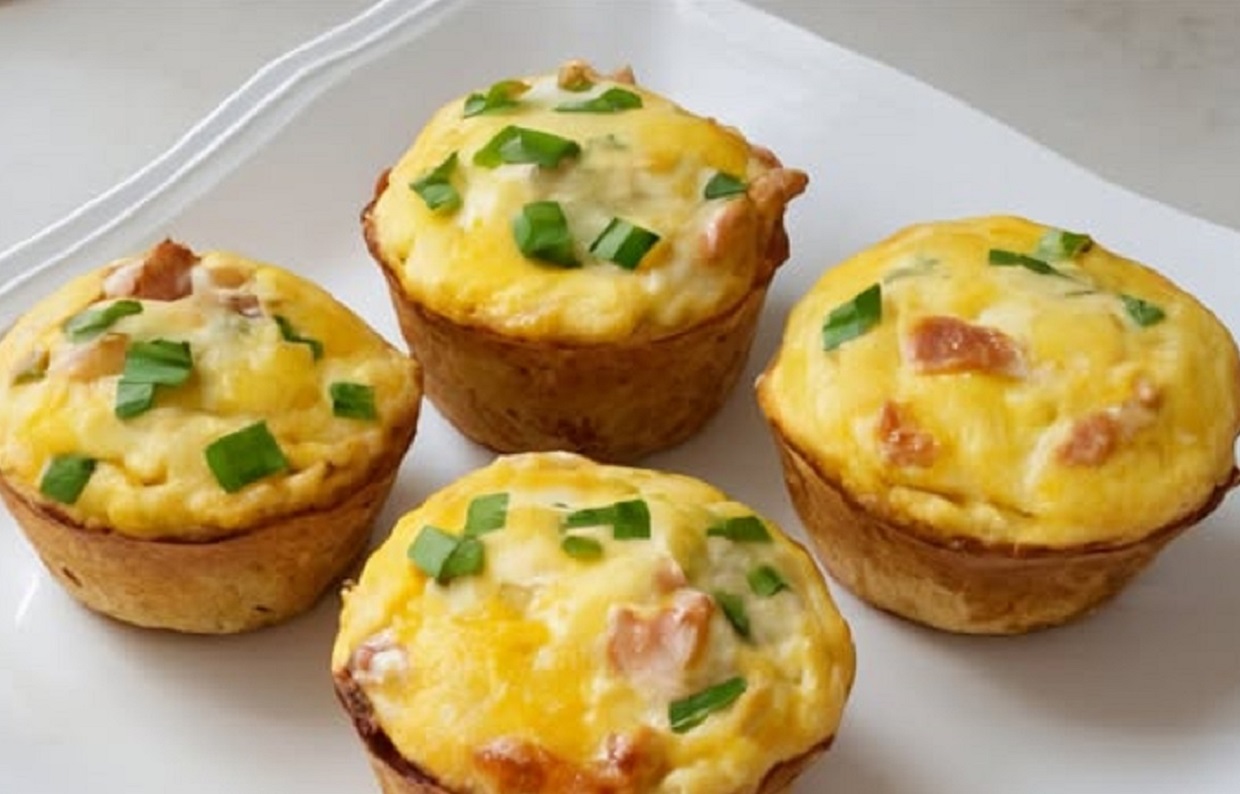 Freshly baked easy breakfast egg muffins in muffin tin