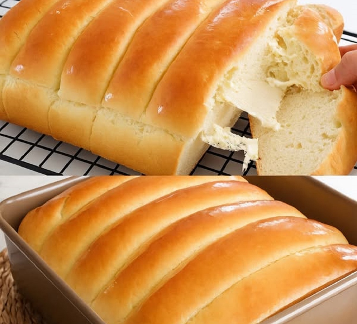 Braided condensed milk bread loaf with golden crust