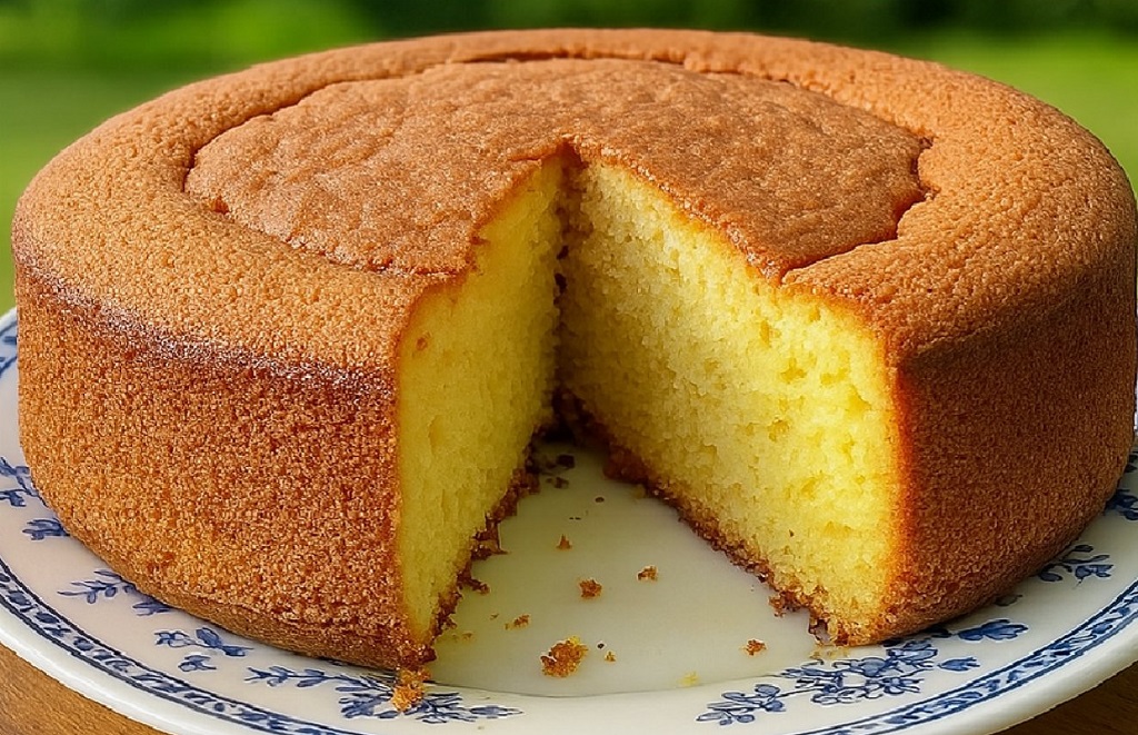 Eggless vanilla cake sliced on a plate with a fork and fresh berries