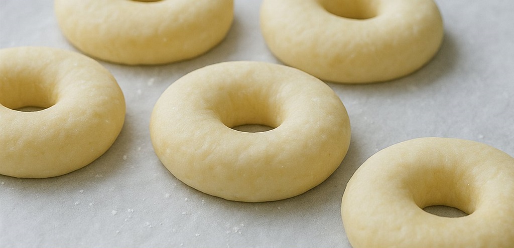 Golden fluffy doughnuts dusted with powdered sugar on a cooling rack