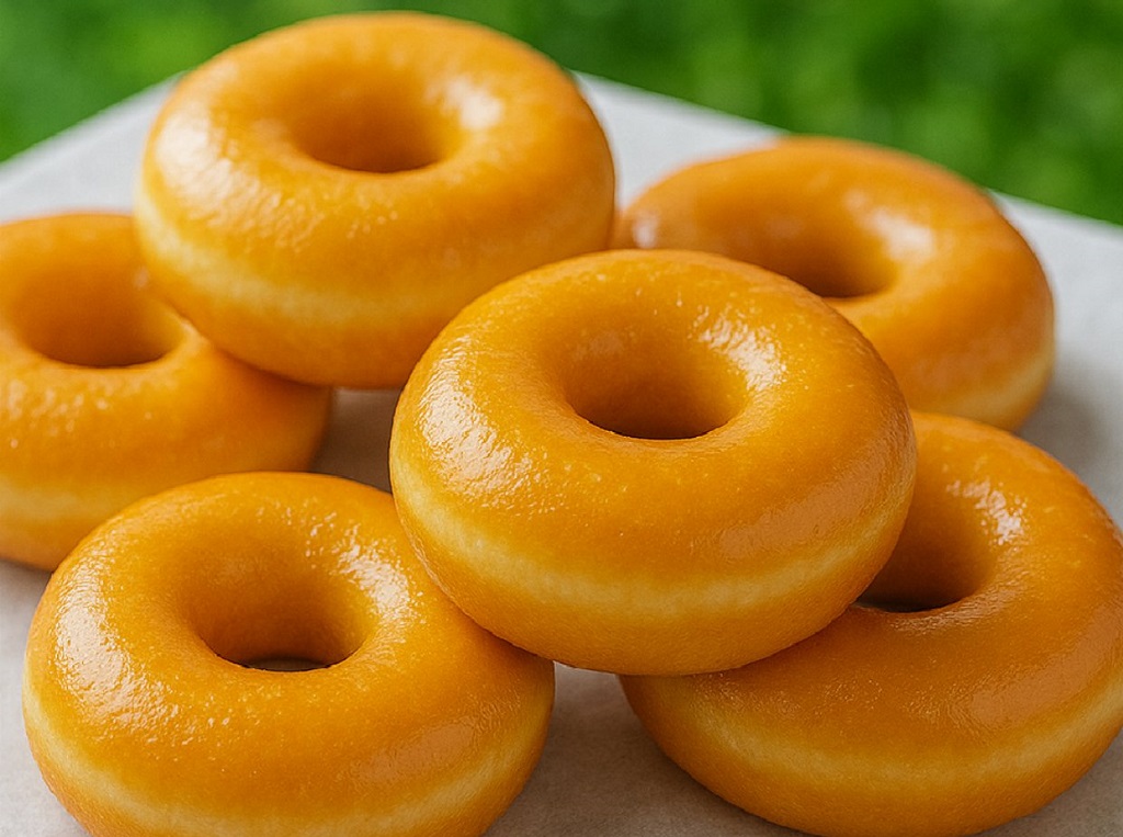 Golden fluffy doughnuts dusted with powdered sugar on a cooling rack