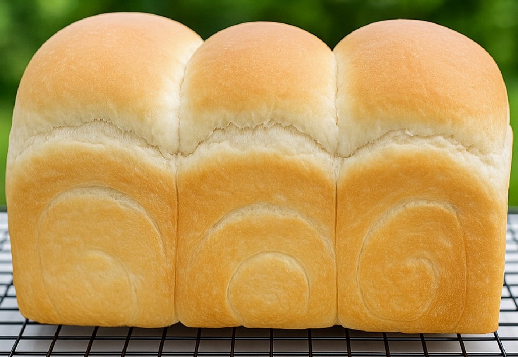 Sliced fluffy Japanese milk bread on a cooling rack