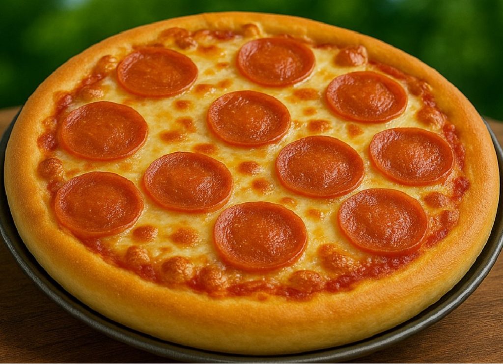 Homemade pizza dough rolled out on a wooden surface with flour and olive oil