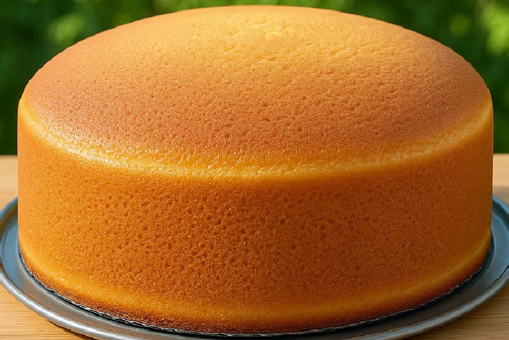 Slice of simple vanilla sponge cake on a white plate with a fork