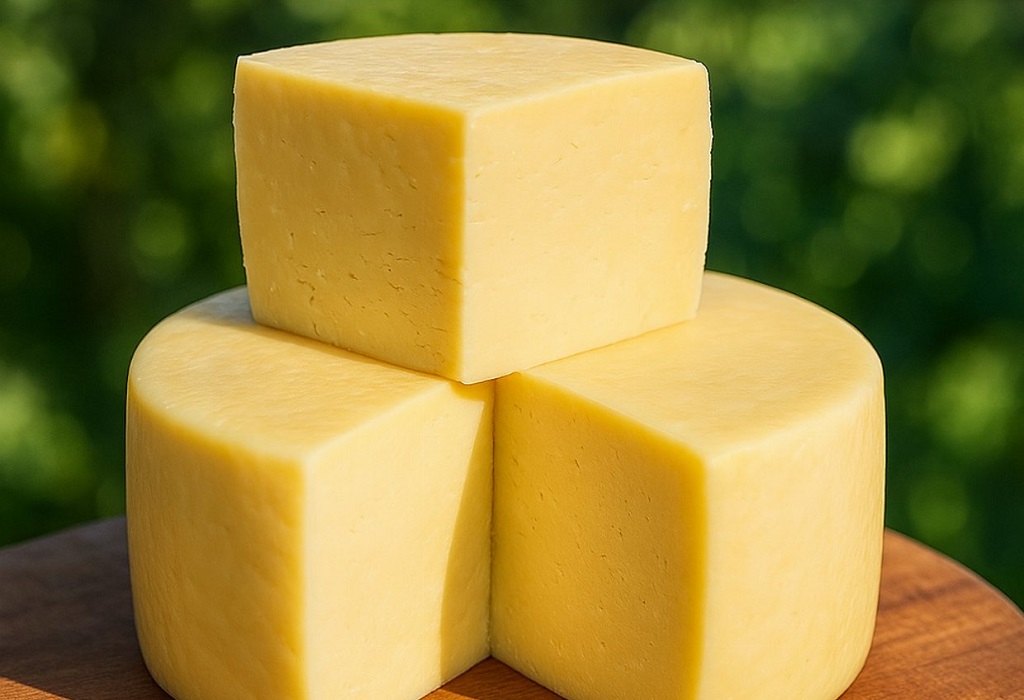 Fresh homemade cheese made with milk and vinegar on a rustic board