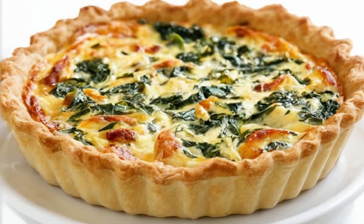 Creamy spinach quiche with golden crust