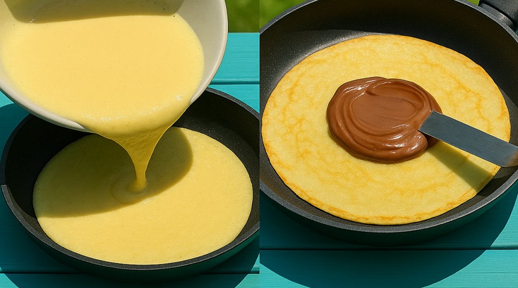 Rolled chocolate crepes with melted filling and powdered sugar on top