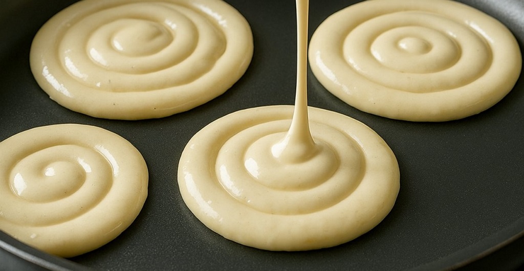 Golden yogurt dessert rounds stacked on a plate with honey drizzle
