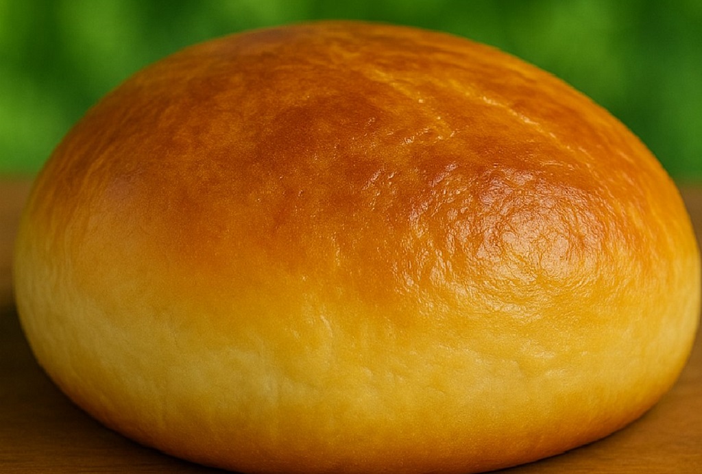 Sliced 20 minute homemade bread with a golden crust and soft center on a wooden board