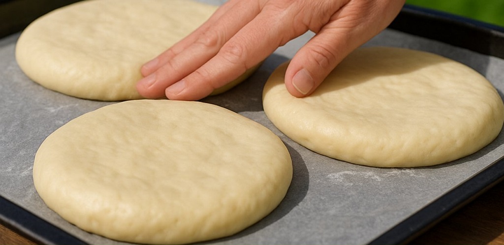 Golden cheesy no yeast bread sliced on a wooden board