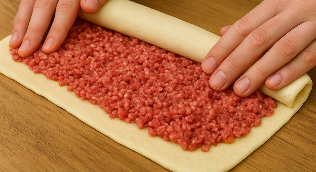 Savory Puff Pastry with Minced Meat and Cheese
