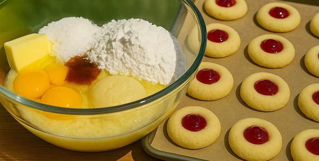 White chocolate cherry shortbread cookies on a cooling rack