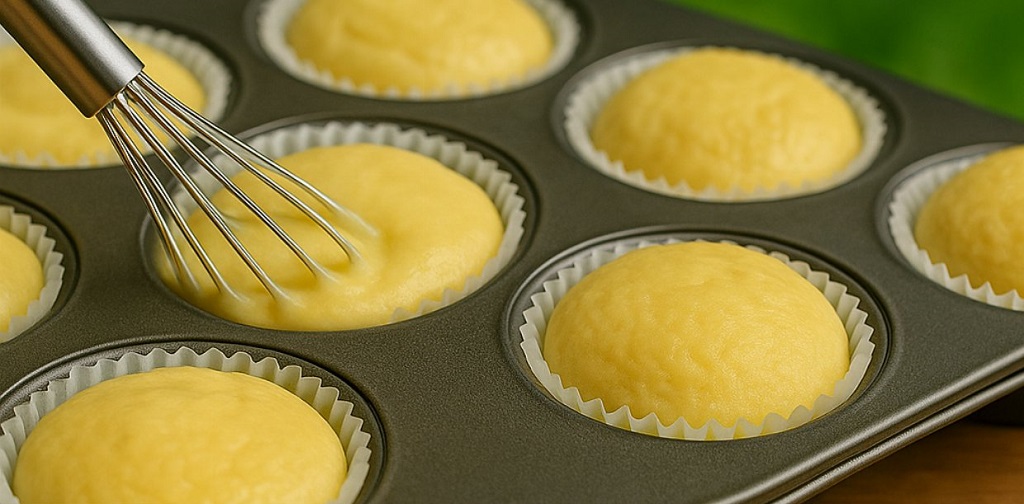 Fresh yellow cupcakes with vanilla frosting swirled on top, placed on a wire rack