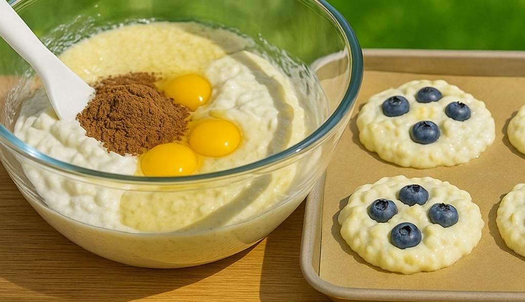 Blueberry cottage cheese cloud breads stacked on a plate