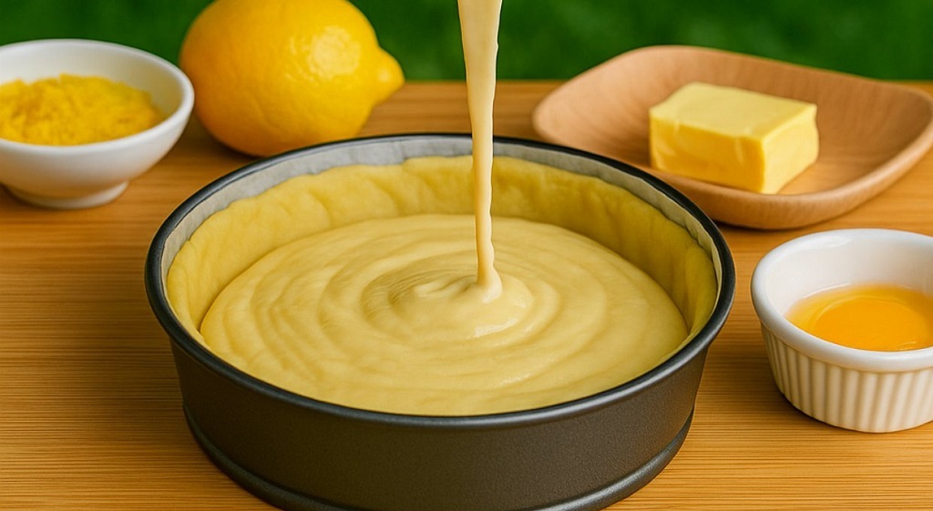 Creamy Italian Lemon Cake with powdered sugar and lemon slices