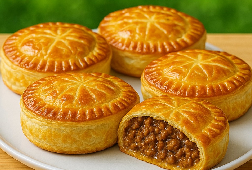 Golden baked curried beef hand pies filled with spiced minced beef