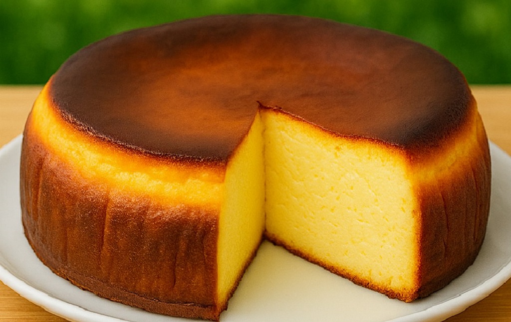 Burnt Basque cheesecake sliced on a white plate