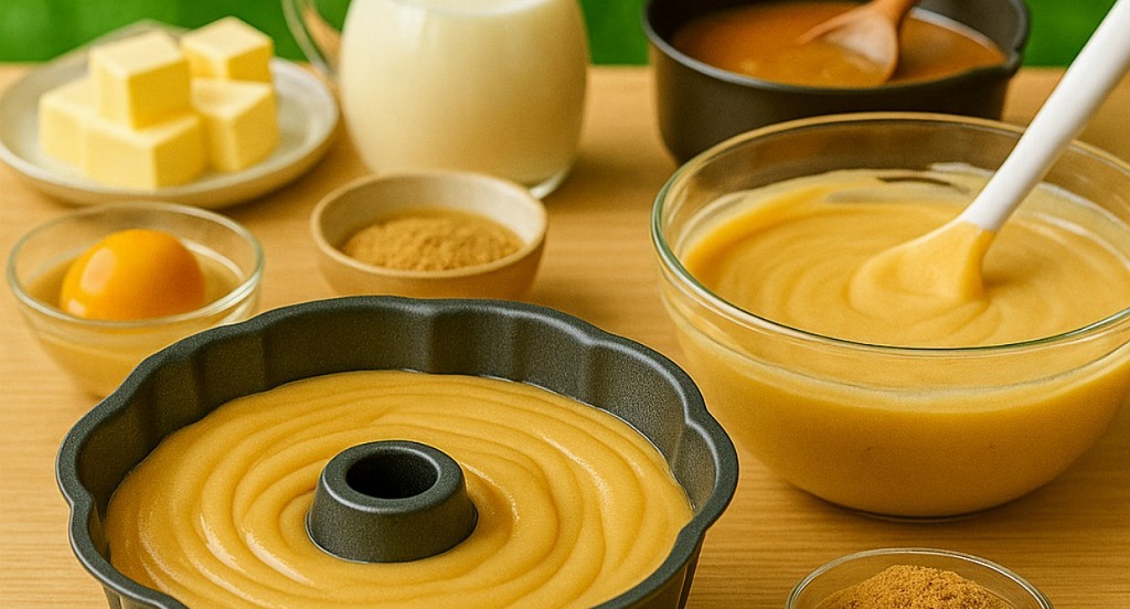 Caramel pound cake with glossy glaze dripping over a golden bundt cake