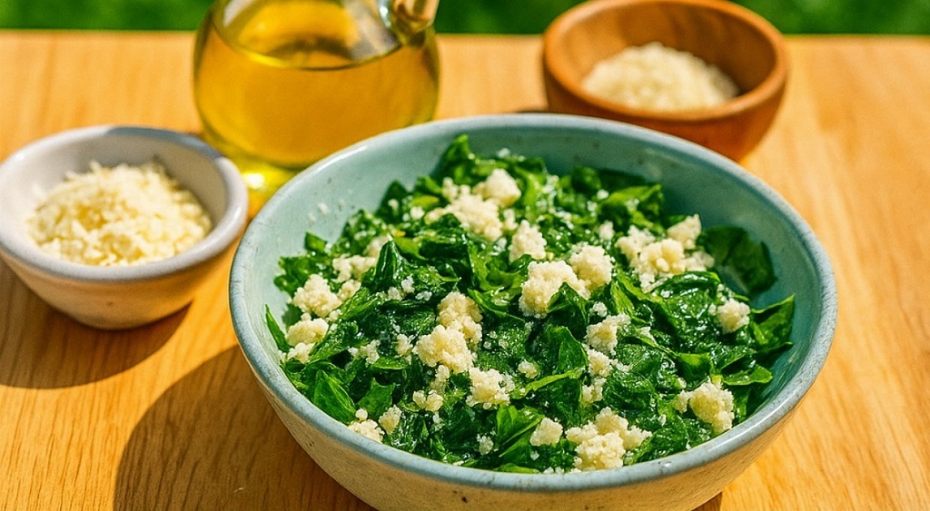 Baked spinach and feta cheese crisps stacked on a white plate in sunlight