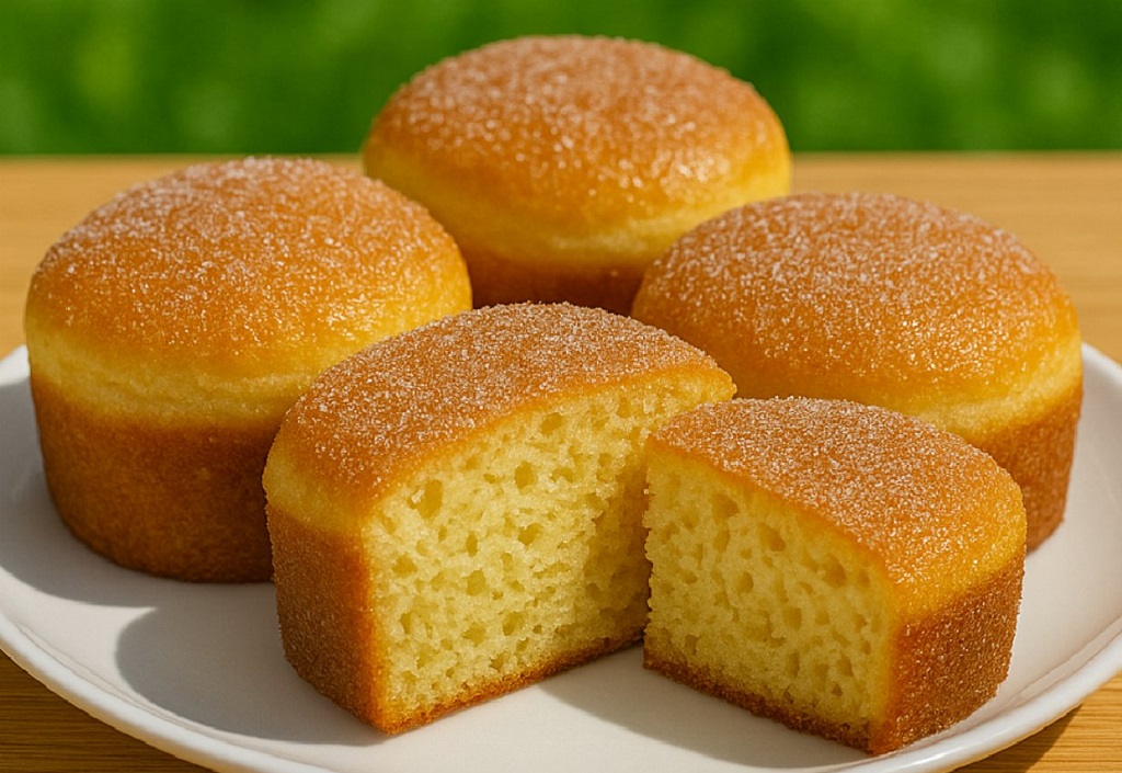 Cinnamon donut bread slices with golden sugar tops