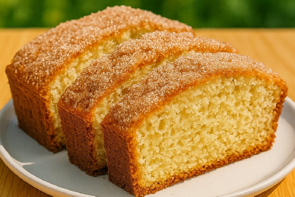 Cinnamon donut bread slices with golden sugar tops