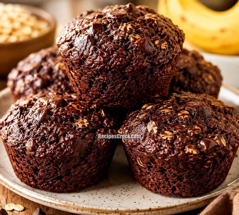 Flourless Chocolate Banana Oat Muffins