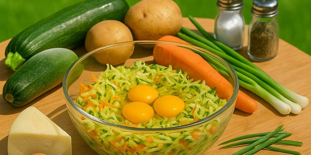 Golden Zucchini Veggie Fritters with Suluguni Cheese