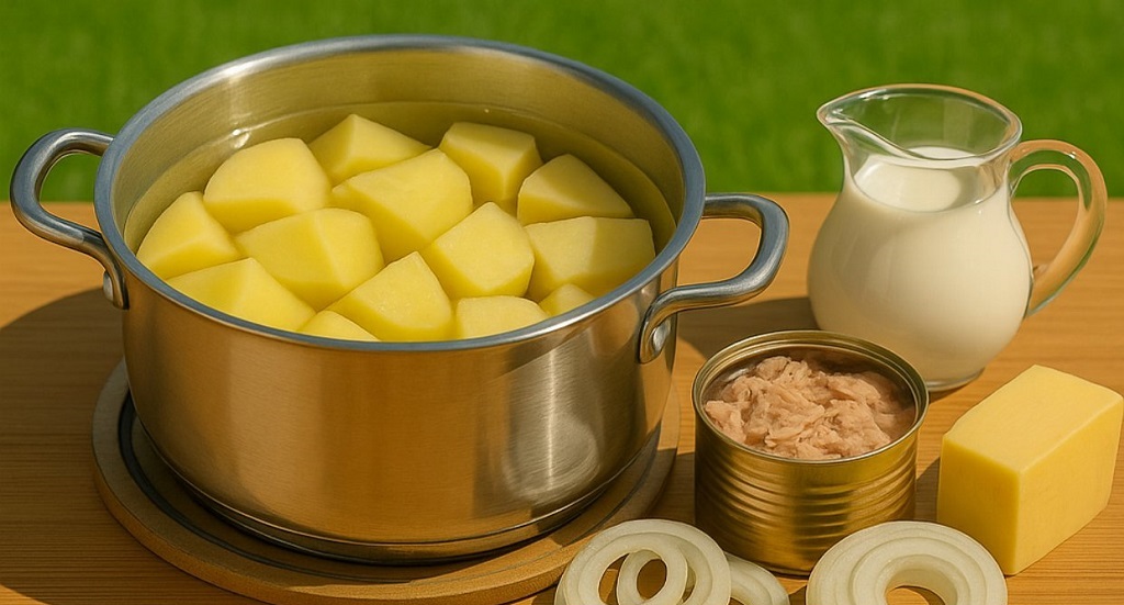 Creamy Tuna And Potato Casserole with Cheddar Cheese