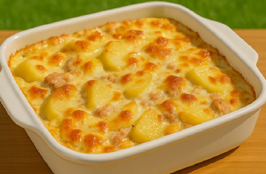 Creamy Tuna And Potato Casserole with Cheddar Cheese