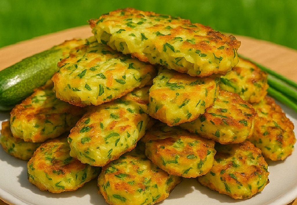 Golden Zucchini Veggie Fritters with Suluguni Cheese