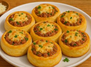 Minced Meat Cheese Puff Swirls Recipe