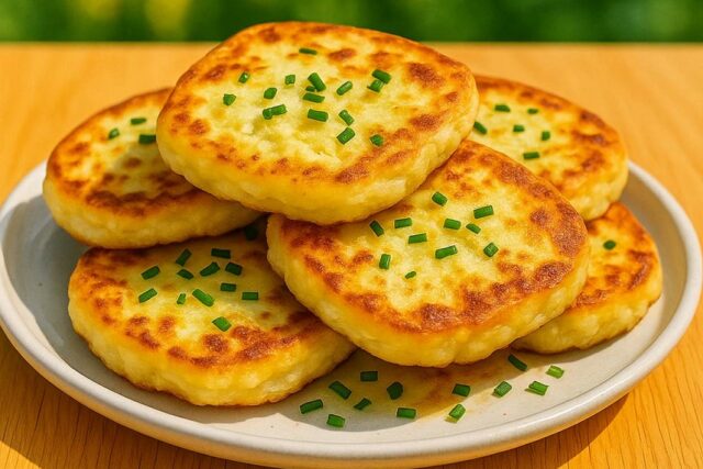 Crispy Mashed Potato Pancakes with Cheese and Chives
