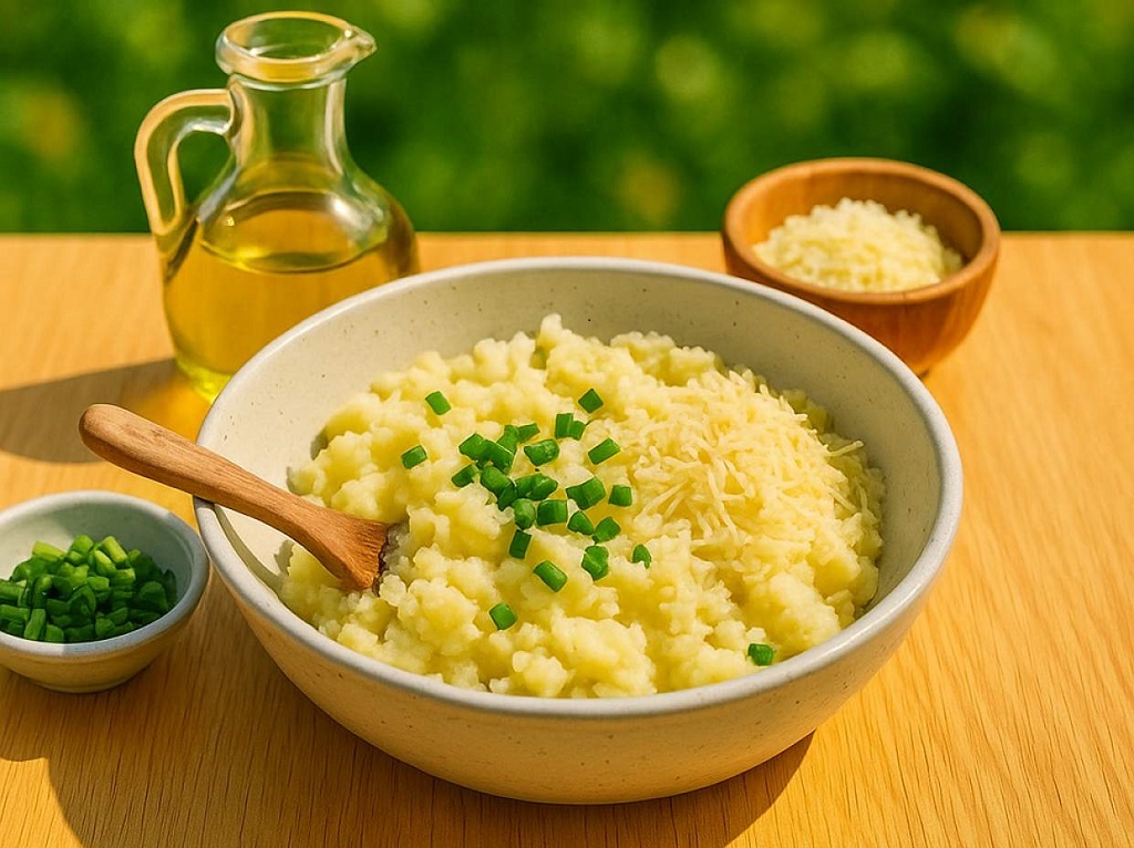 Golden mashed potato pancakes served on a white plate