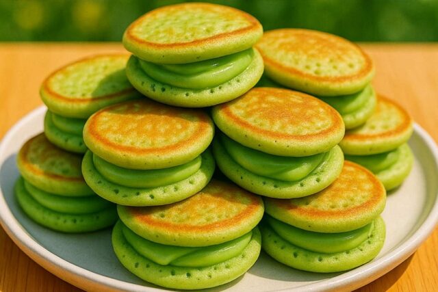 Mini Pancakes with Custard (Pandan Coconut Style)