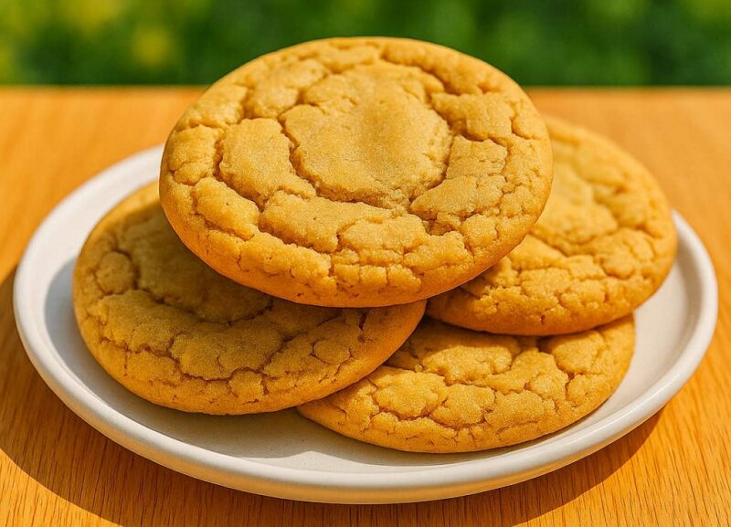 Thick and chewy peanut butter cookies on a white plate
