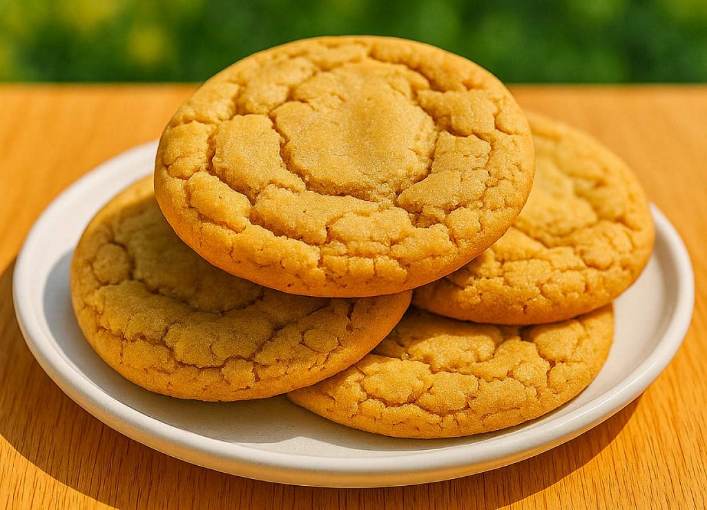 Thick and chewy peanut butter cookies on a white plate