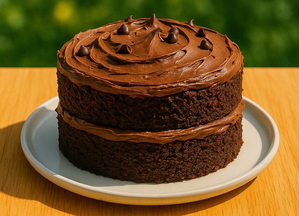 Fudgy double layer chocolate zucchini cake with chocolate frosting